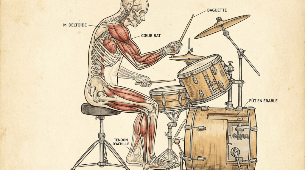 Bien se placer a la batterie - schéma anatomique